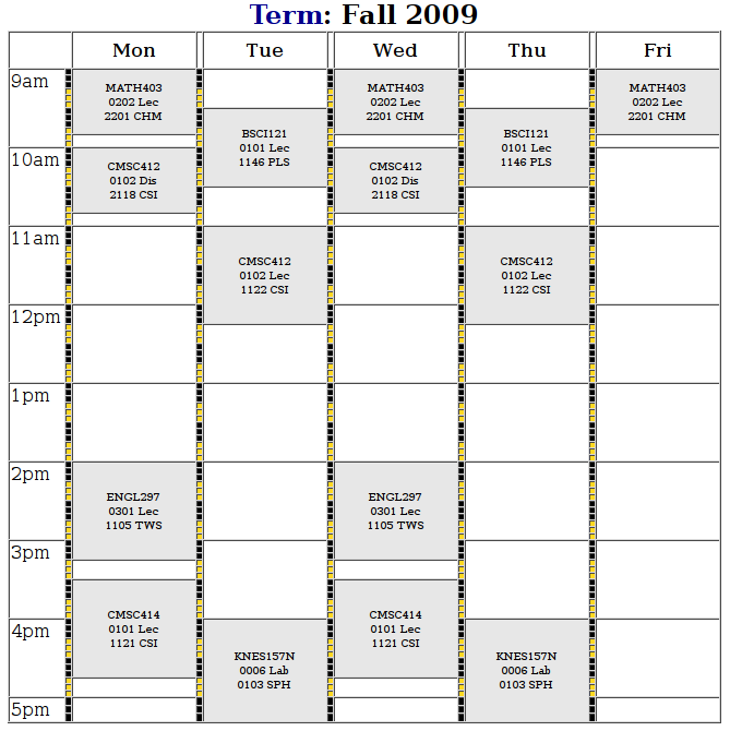 Fall Schedule 2009